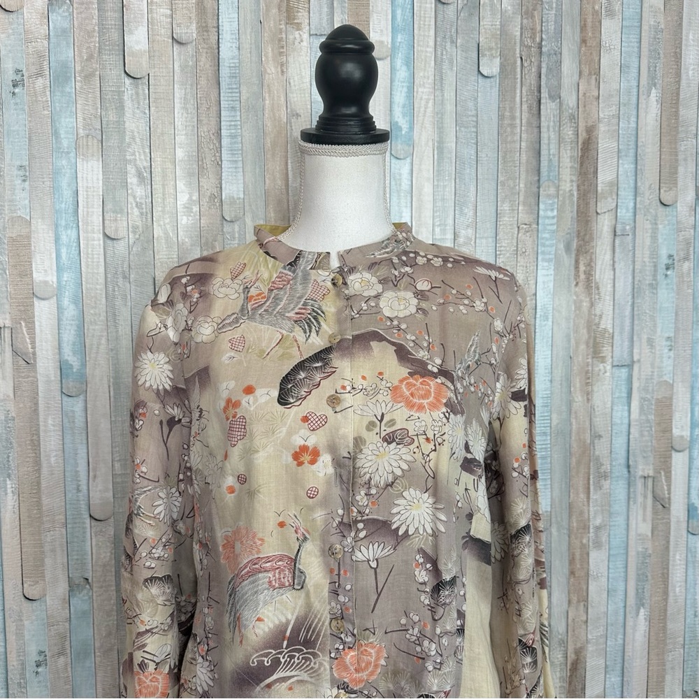 Citron Santa Monica XL 100% Ramie Linen Button Front Jacket Boho Lagenlook Asian - Picture 3 of 6